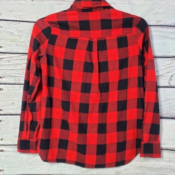 Old Navy Women's Small Classic Flannel Shirt Red Black Buffalo Plaid Long Sleeve - Picture 3 of 5